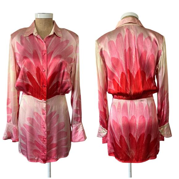 Alexis Vento Dress in Red Feather Revolve Size Medium NWOT Satin Mini Shirtdress - Picture 3 of 14